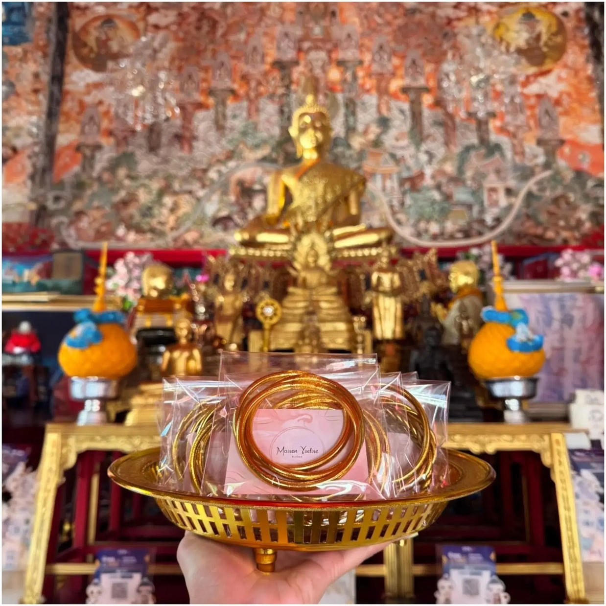 Prayer Bddist Thai Bangle Bracelet Gilded with gold leaf