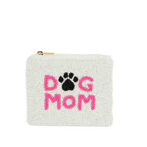 Ladies Fully Beaded WHITE DOG MOM Coin Purse