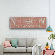 New! Personalized Coordinates Compass Rose Canvas Sign