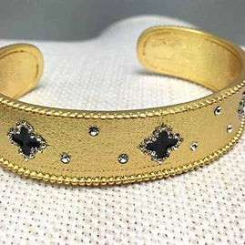New! Matte Gold Bracelet with Jet Black Clover Flowers