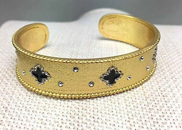 New! Matte Gold Bracelet with Jet Black Clover Flowers