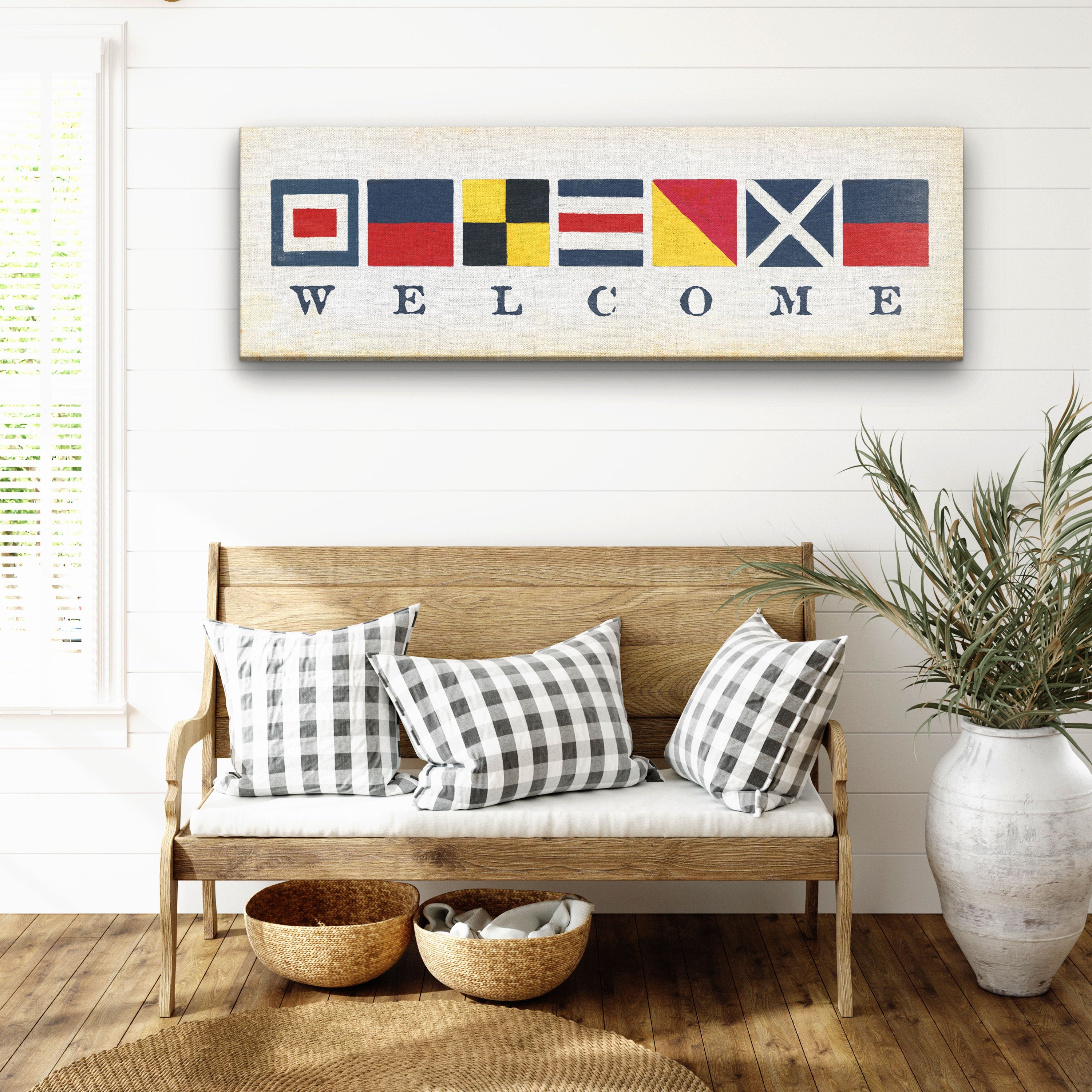 New! Nautical Welcome Flag Sign - Maritime Signal Flags - Coastal Wall Decor