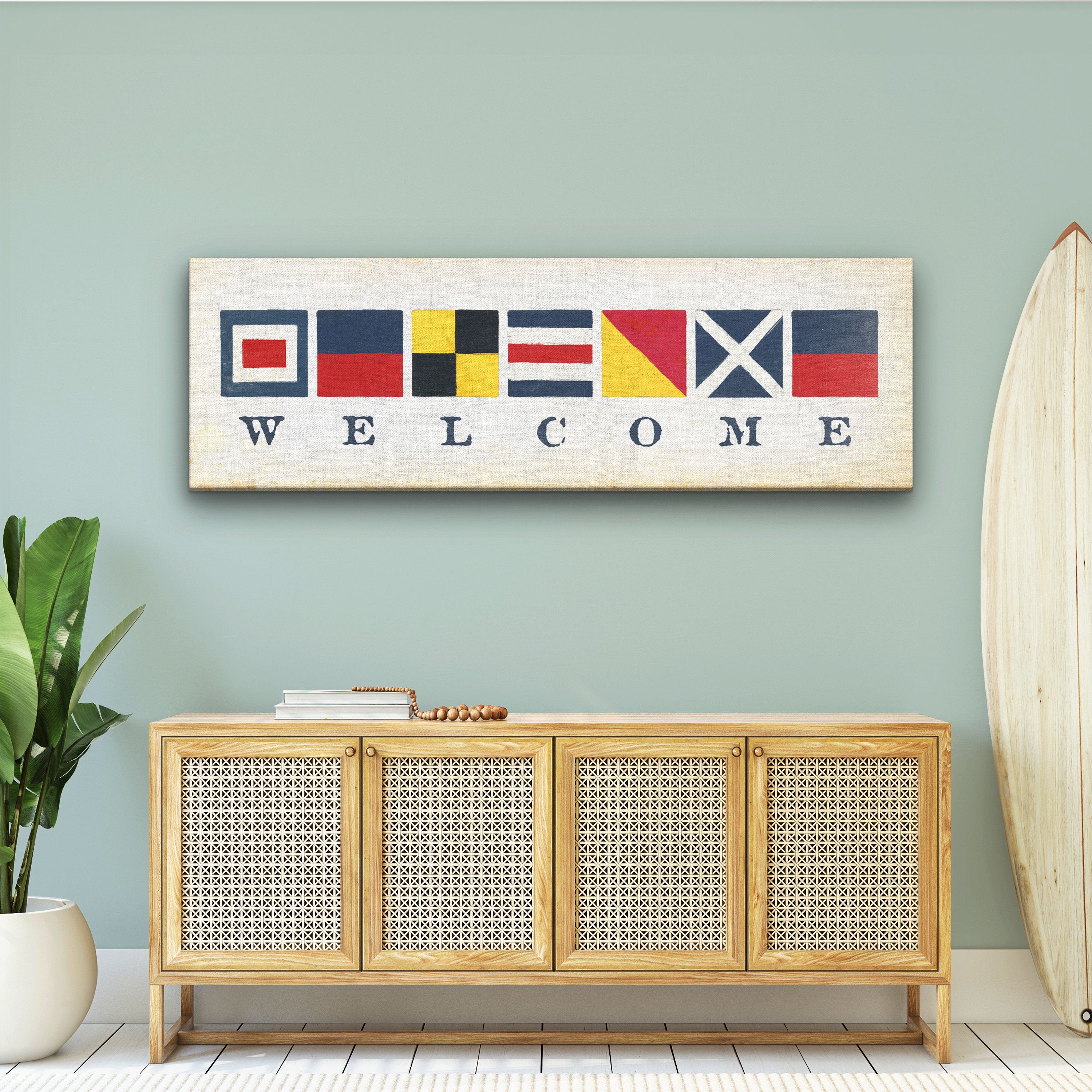 New! Nautical Welcome Flag Sign - Maritime Signal Flags - Coastal Wall Decor