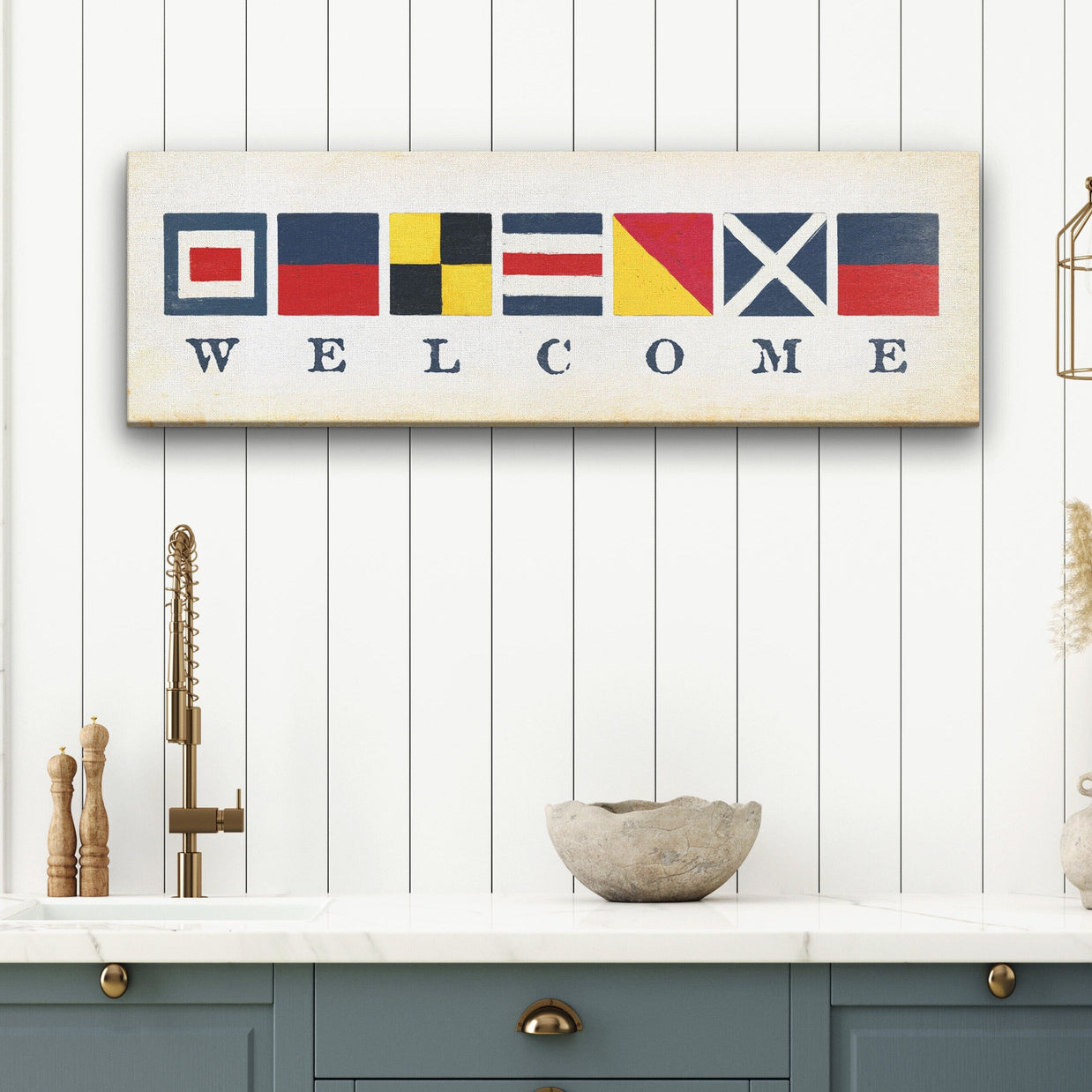 New! Nautical Welcome Flag Sign - Maritime Signal Flags - Coastal Wall Decor