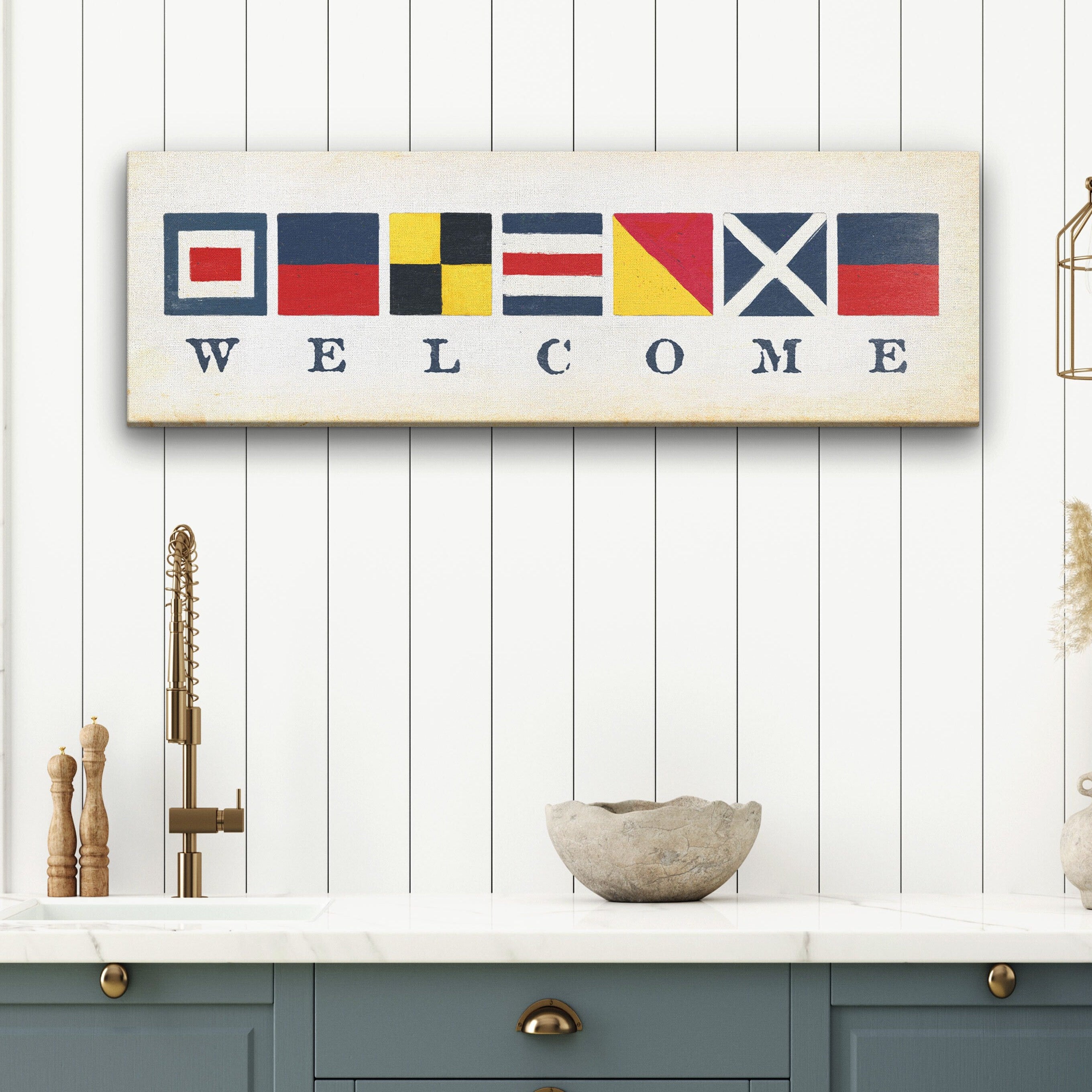 New! Nautical Welcome Flag Sign - Maritime Signal Flags - Coastal Wall Decor