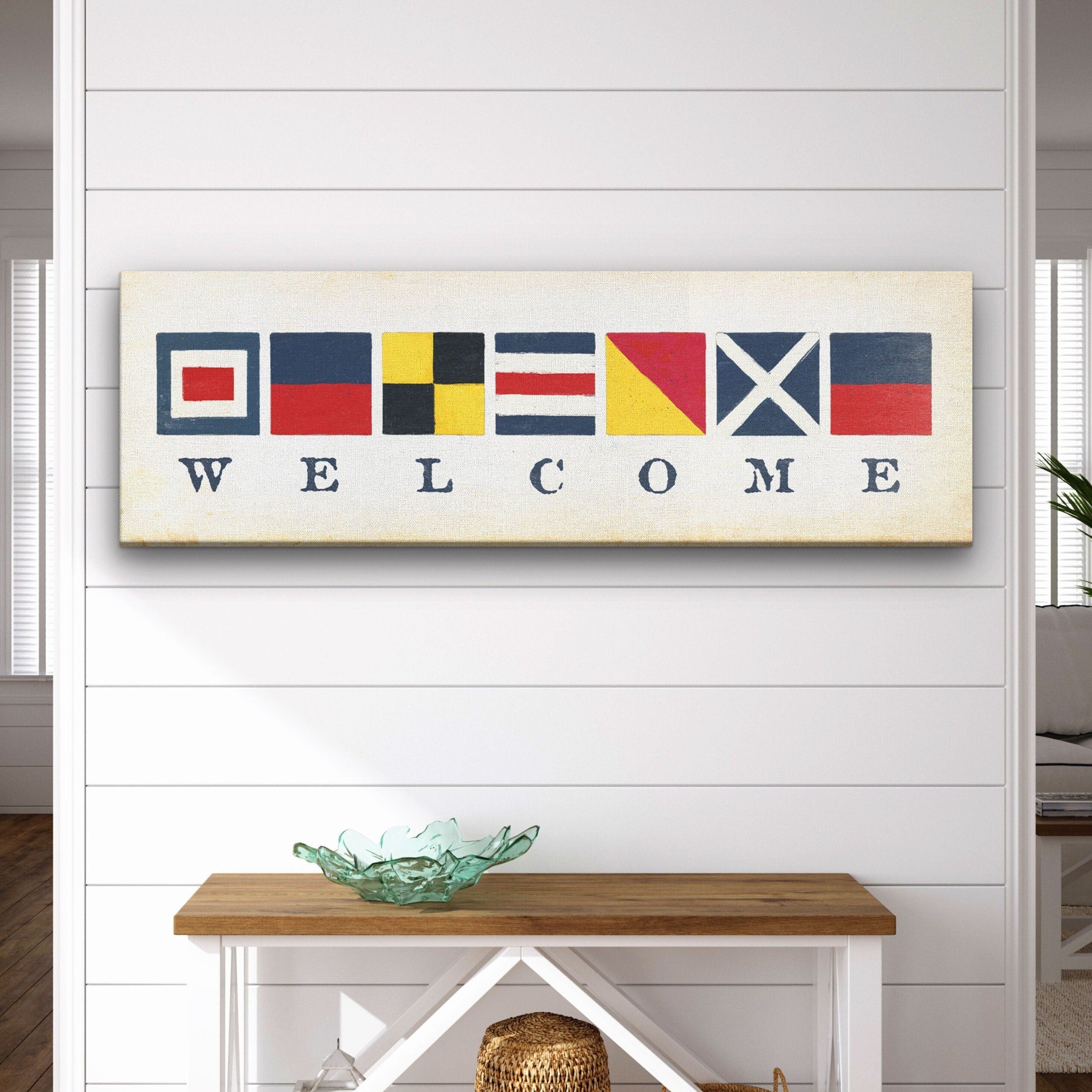 New! Nautical Welcome Flag Sign - Maritime Signal Flags - Coastal Wall Decor
