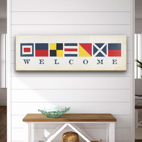 Nautical Welcome Flag Sign - Maritime Signal Flags - Coastal Wall Decor