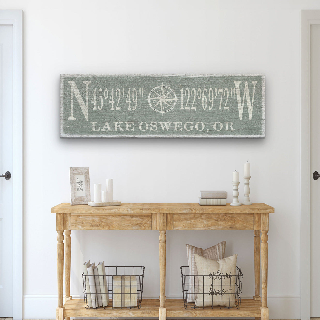 New! Personalized Coordinates Compass Rose Canvas Sign