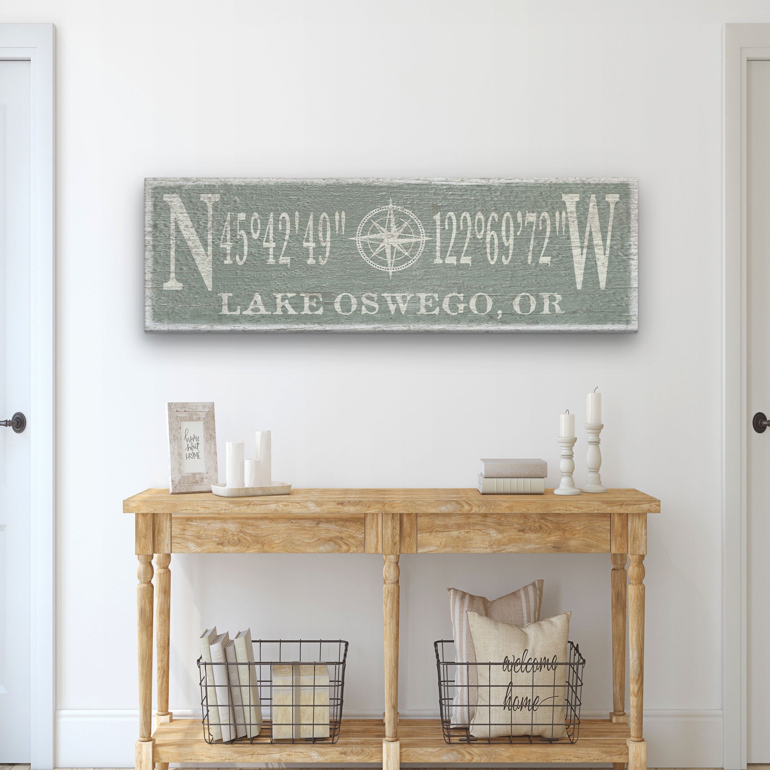 New! Personalized Coordinates Compass Rose Canvas Sign