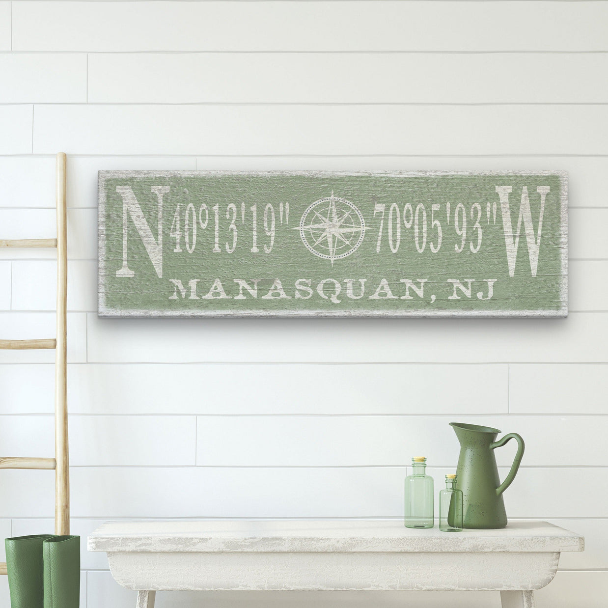 New! Personalized Coordinates Compass Rose Canvas Sign