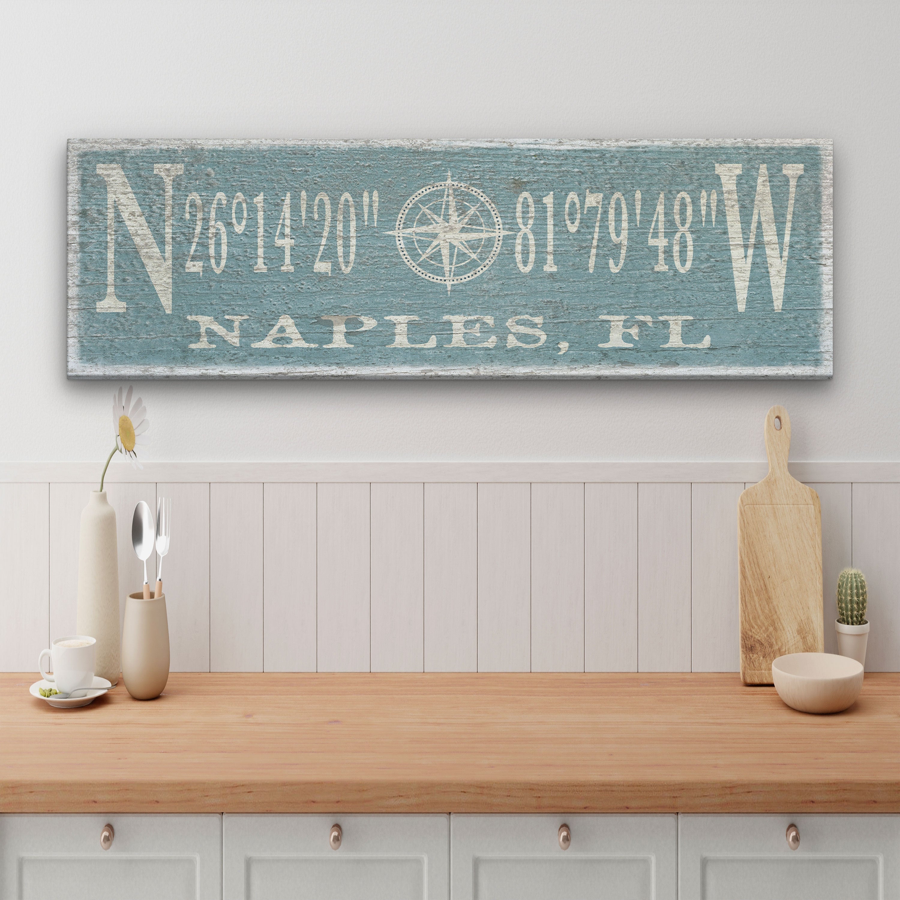 New! Personalized Coordinates Compass Rose Canvas Sign