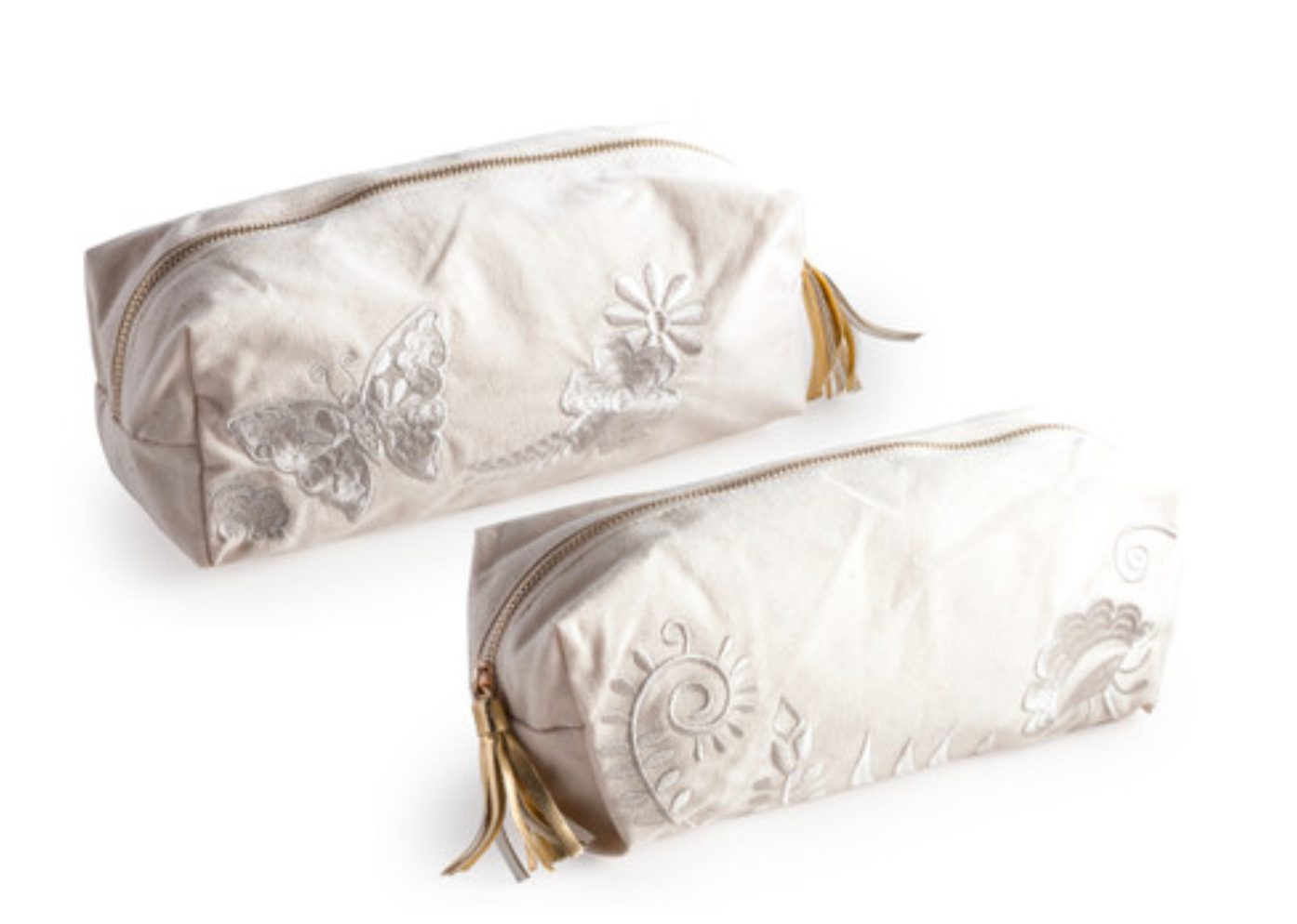Cream embroidered cosmetic bag