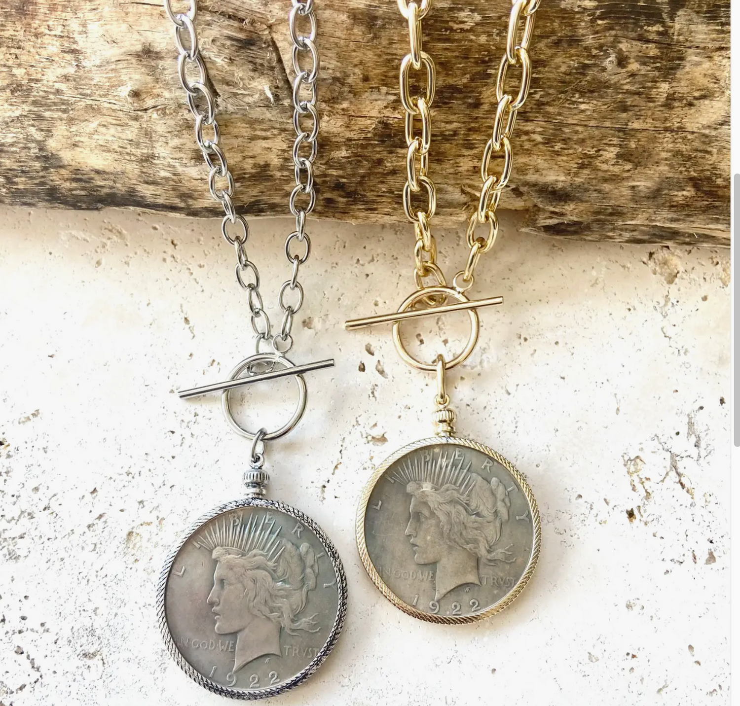 Silver and gold coin necklace