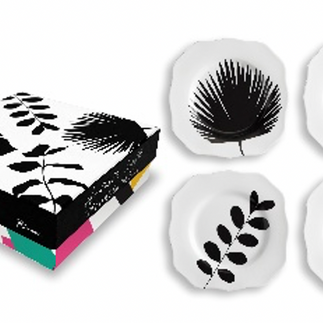 Rosanna black and white leaf print gift plates