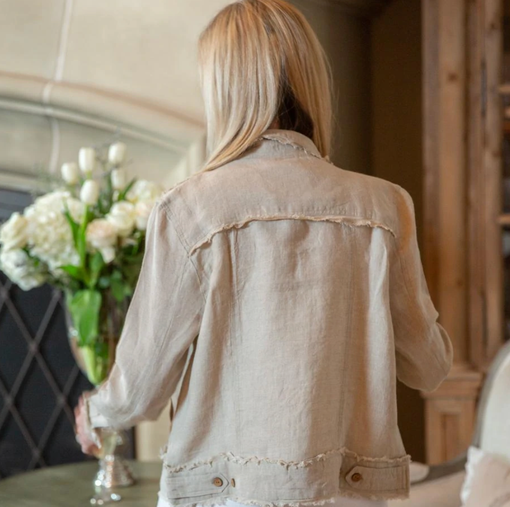 Luxurious European Lightweight Linen Jacket with Frayed Edges
