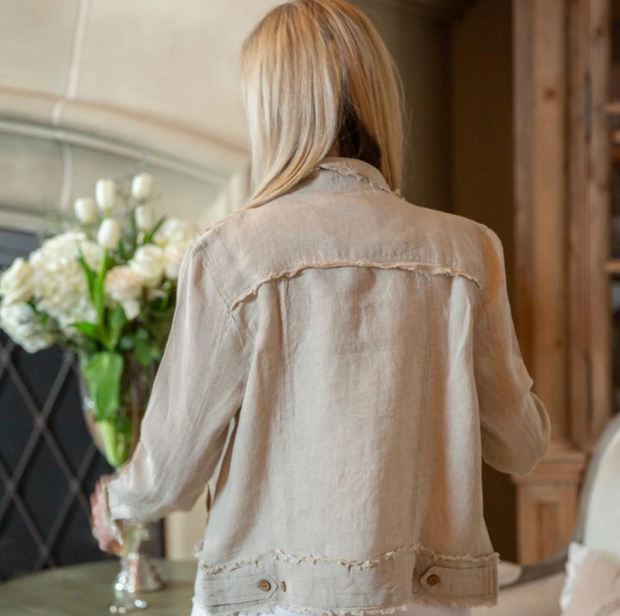 Flattering European Linen Light Jacket In Beige