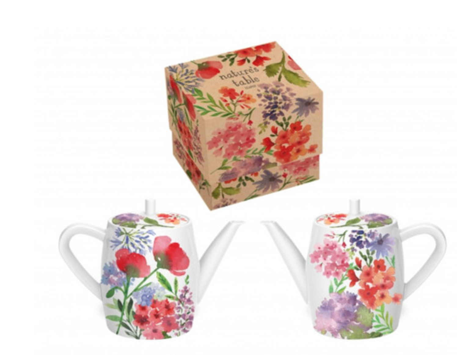 Nature's Table White and Floral Blooming Teapot in gift box