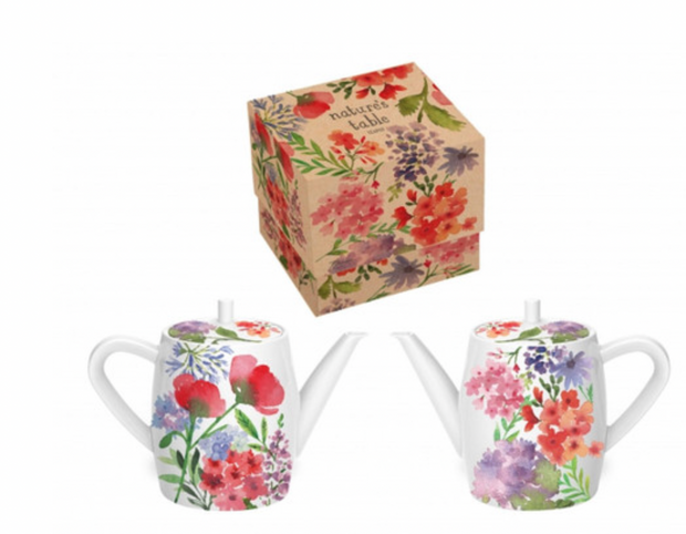 Nature's Table White and Floral Blooming Teapot in gift box