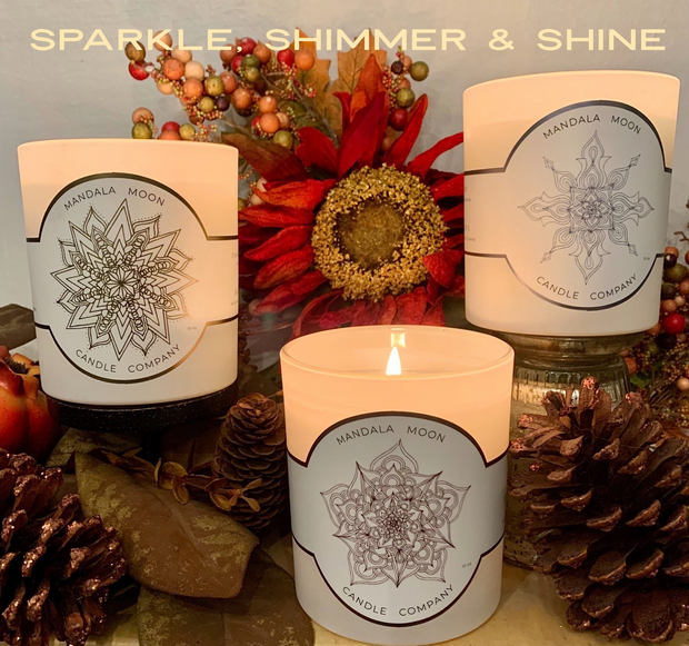 "SPARKLE, SHIMMER & SHINE TRIO" soy candle gift wrapped 