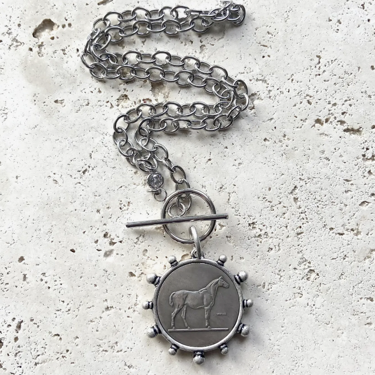 Stainless Steel necklace chain with horse coin pendant