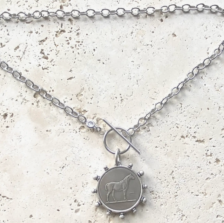 Horse coin necklace made with stainless steel with big toggle 
