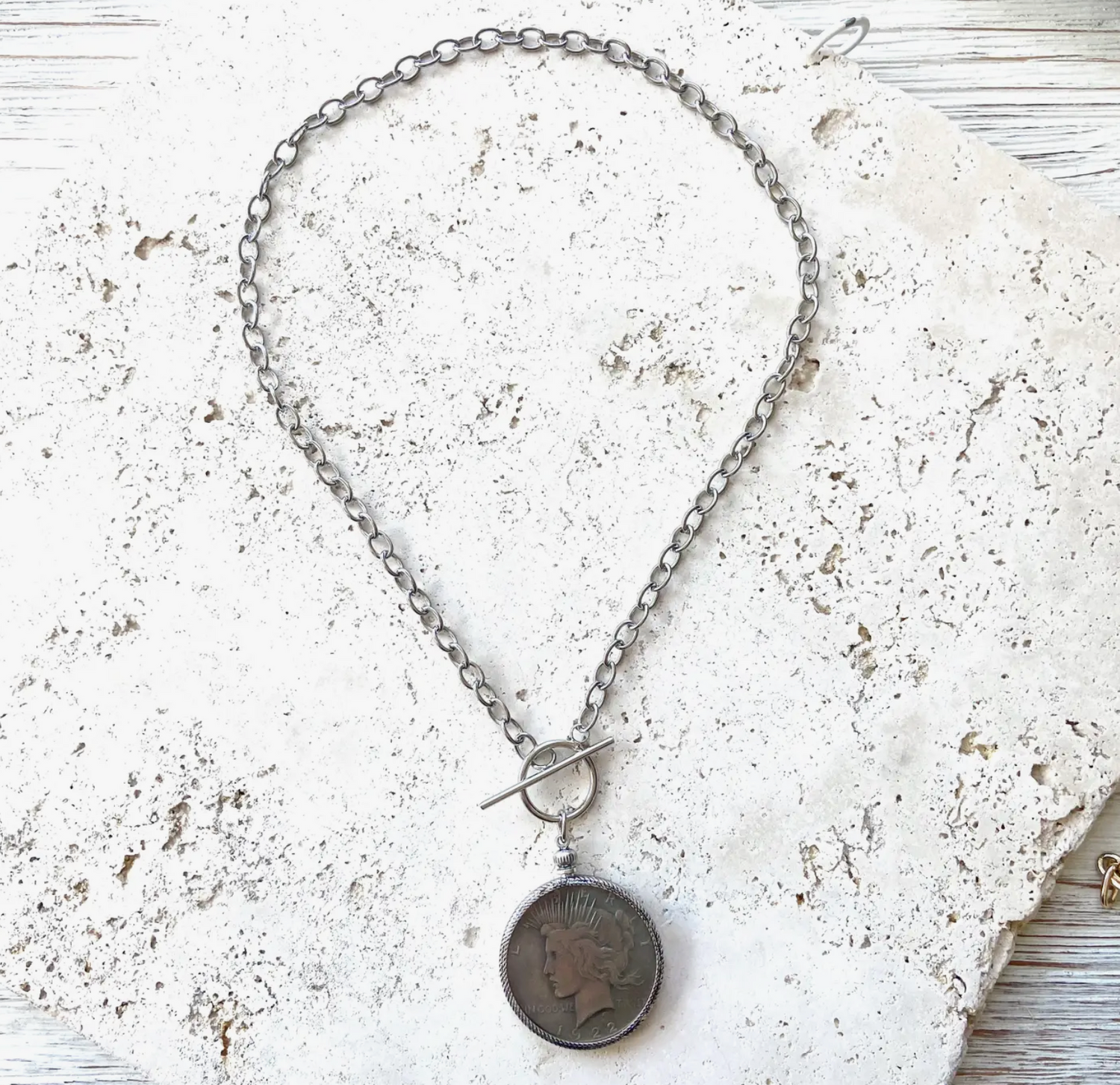 Silver necklace with coin medallion