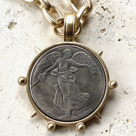 Large French Coin Necklace with matte gold chain