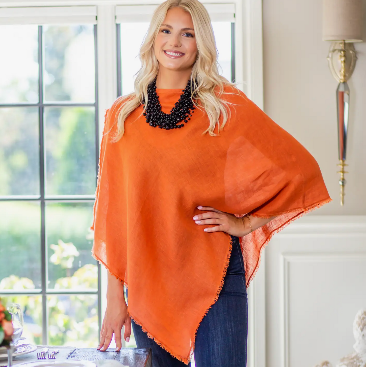 Juliet orange poncho- linen