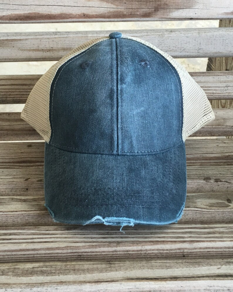 Monogrammed Distressed Trucker Hat Cap Baseball Hat