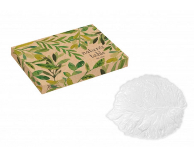 white decorative leaf gift tray